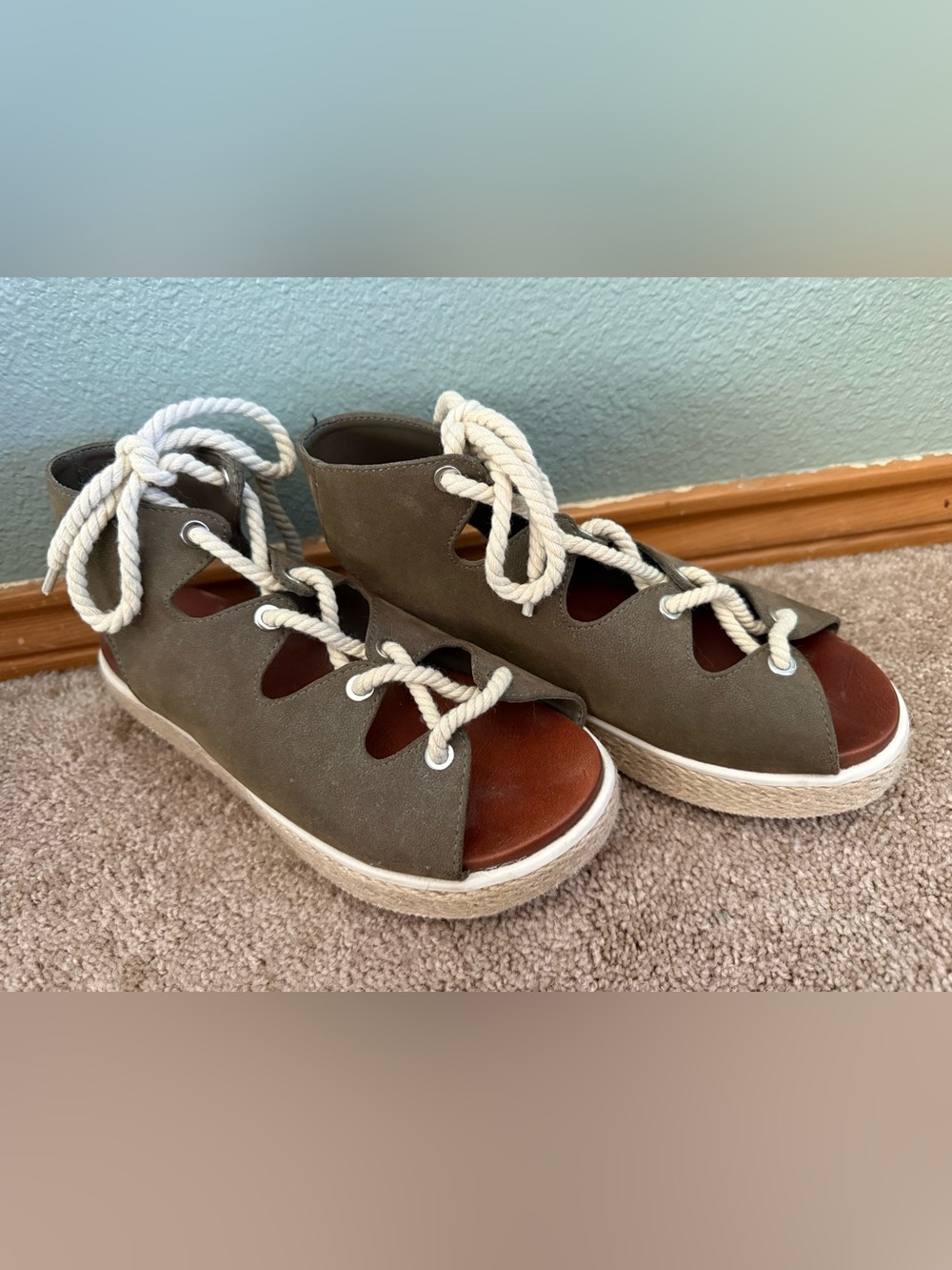 MIA Olive Green Rope-Lace Sandals